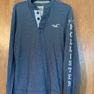 Hollister Y2K 100% Cotton Logo Sleeve Henley Dark Heather Gray Sz S unisex